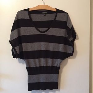 Express Black & Gray Striped Top w/ Cinched Waist